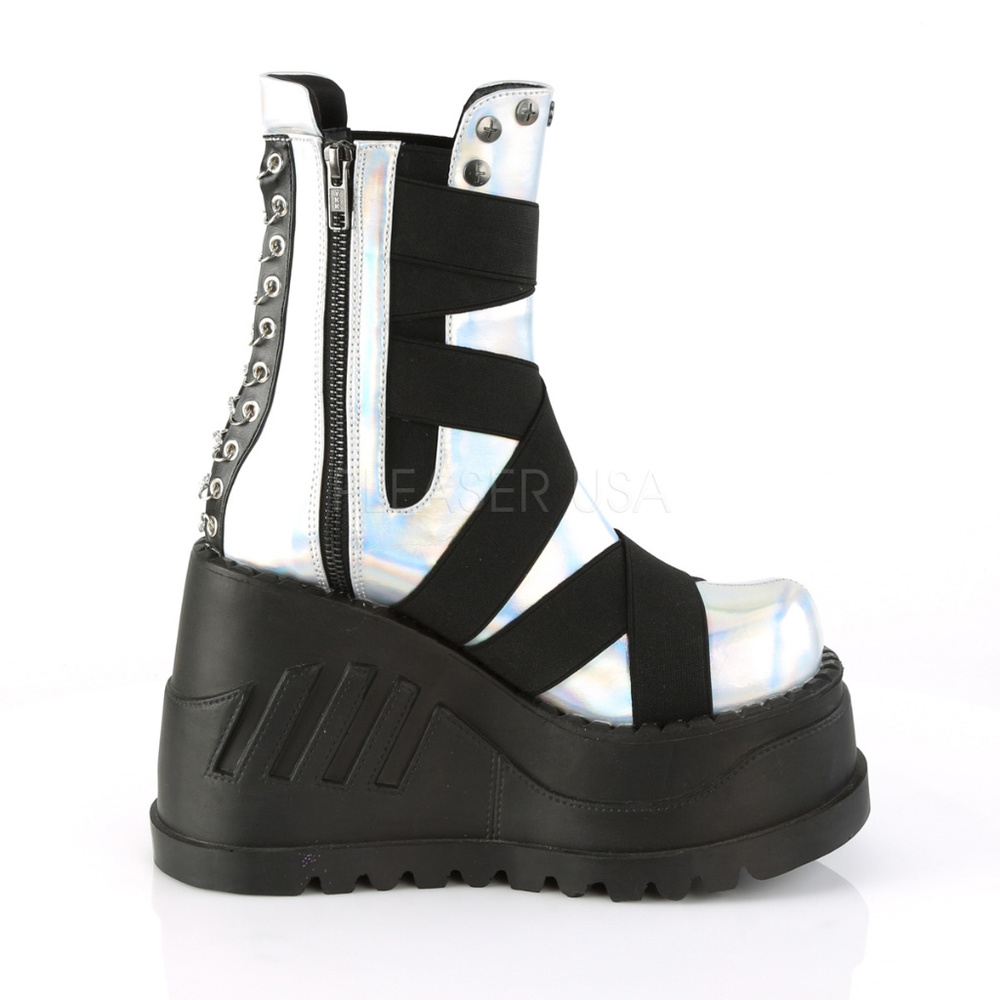 Gothic Wedge Platform Chainlink Mid Calf Boots - Picture 5 of 5